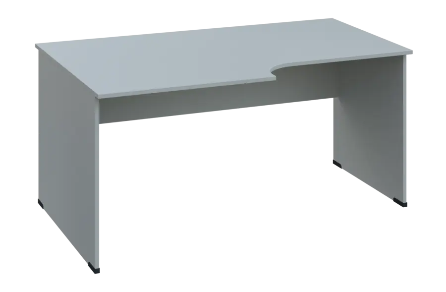 ERL 18 - 168 stůl kancelářský, rohový, levý, dřevěná podnož, deska 18 mm, široký 1600 mm, šedá